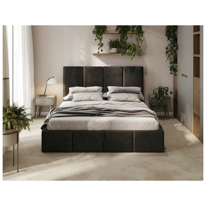 Doppelbett Schwarz mit Stoffbezug